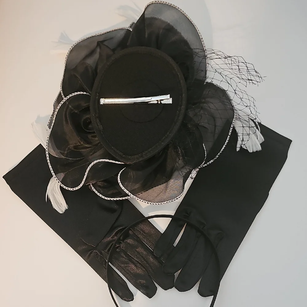 Beloved Millinery Chic Black Fascinator Set with Gloves